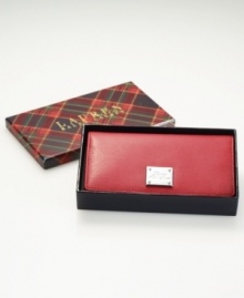 Stay elegantly organized with this sleek and slender wallet from Lauren Ralph Lauren. Rich textured leather is accented with signature detailing, while the pocket-lined interior stows your currency with care. Includes signature gift box. Stay elegantly organized with this sleek and slender wallet from Lauren Ralph Lauren. Rich textured leather is accented with signature detailing, while the pocket-lined interior stows your currency with care. Includes signature gift box.