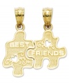 The perfect gift for yourself and a best friend. This puzzle piece-shaped break-apart charm set features the words Best and Friends with sweet cut-out heart accents. Crafted in 14k gold. Chain not included. Approximate length: 3/4. Approximate width: 7/10 inch.