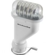 Masterpiece meals just got that much easier! Simply attach the pasta press to your mixer for fresh spaghetti, bucatini, rigatoni and more. Nothing beats homemade pasta, and with six interchangeable plates, this attachment brings variety to every meal. 1-year warranty. Model KPEXTA.
