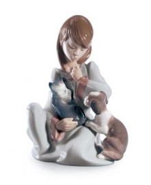 Kitten and puppy vie for attention and a warm lap from their loving owner in the Cat Nap figurine. She's ready for bed too, wearing a long nightgown. From Lladro. Kitten and puppy vie for attention and a warm lap from their loving owner in the Cat Nap figurine. She's ready for bed too, wearing a long nightgown. From Lladro.