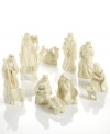 In glazed ivory porcelain, Mikasa's classic nativity scene is more peaceful than ever. Includes 12 figurines, from shepherds and sheep to Joseph and Mary, each crafted with timeless grace.