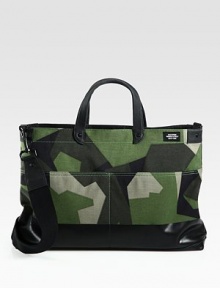 This geometric camo brief is has everything the weekday warrior needs to survive the urban jungle, with a water-resistant exterior and coated interior included for added durability and functionality.Zip closureDouble top handlesAdjustable, removable shoulder strapExterior slip pocketsInterior zip pocketsNylon12W x 17H x 3DImported This geometric camo brief is has everything the weekday warrior needs to survive the urban jungle, with a water-resistant exterior and coated interior included for added durability and functionality.Zip closureDouble top handlesAdjustable, removable shoulder strapExterior slip pocketsInterior zip pocketsNylon12W x 17H x 3DImported