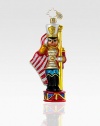 Display your support for troops past and present with this toy soldier of glitter-dusted, handcrafted glass. A portion of the proceeds will benefit Veteran's Awareness. Hand-blownHand-painted5 highMade in Poland