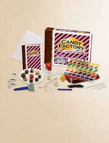 Create your own confections with this candy-making kit including all the tools and recipes you need to make chocolates, gum drops, peppermints, and more.Chocolate bar-shaped boxPlastic and metal molds, cutters, thermometer, spatula, dipping fork, and tools to form and coat candiesFoil, paper cups, sticks and wrappers48-page illustrated recipe bookCandy ingredients not includedMade in Germany