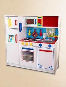 Kids can cook up a feast without getting a single dish dirty in this adorable kitchen for all the young chefs in your life. Details like open/close doors, turnable knobs and convenient storage add a real-world touch. Large enough that multiple children can play at once.