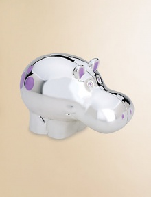 From the Jungle Parade collection, this lovely keepsake is perfect for the little explorer who's fascinated with the wild creatures found in the jungles and rainforests. Crafted in gleaming silverplate, this happy hippo with his festive purple polka-dots will delight youngsters as they save up for their big dreams!Elegantly gift boxedSilverplate5.25W X 3.5HImported