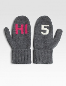 Give someone a statement-making high five in these toasty wool mittens.7 longMerino woolHand washImported Give someone a statement-making high five in these toasty wool mittens.7 longMerino woolHand washImported