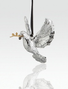 A silver dove, wings gracefully spread in flight, delivers a golden olive branch and warm holiday wishes in this delightful little sculpture.HandmadeSilverplated, goldplated and oxidizedAbout 4H X 4W X 4DImported A silver dove, wings gracefully spread in flight, delivers a golden olive branch and warm holiday wishes in this delightful little sculpture.HandmadeSilverplated, goldplated and oxidizedAbout 4H X 4W X 4DImported