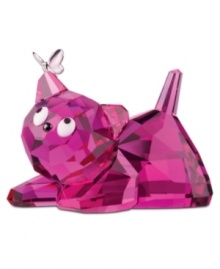 Precious in pink, Emily the kitten keeps a close watch on a silvertone butterfly. With faceted crystal fur and big round eyes, this cute cat figurine from Swarovski adds a touch of whimsy to any room.