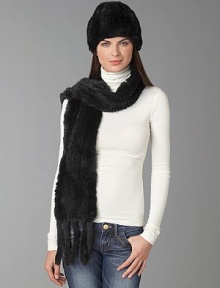 EXCLUSIVELY SAKS. Soft and fluffy sheared textile knit rabbit fur is just right for the season. 5½ x 61 without fringe 6½ fringe Specialist dry clean Imported Fur origin: China EXCLUSIVELY SAKS. Soft and fluffy sheared textile knit rabbit fur is just right for the season. 5½ x 61 without fringe 6½ fringe Specialist dry clean Imported Fur origin: China