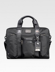A slim design tailor-made for easygoing professionals in signature ballistic nylon with interior organization and plenty of room for papers and files. Zip closure Top handles Adjustable shoulder strap Exterior zip pockets Interior zip, slip pockets Nylon with leather accents 16W X 12H X 5D Imported A slim design tailor-made for easygoing professionals in signature ballistic nylon with interior organization and plenty of room for papers and files. Zip closure Top handles Adjustable shoulder strap Exterior zip pockets Interior zip, slip pockets Nylon with leather accents 16W X 12H X 5D Imported