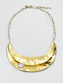 From the Miss Havisham Collection. Like a work of modern sculpture, these two undulating layers of polished goldtone have a luminous surprise - a doublet of mother-of-pearl and white quartz peeking out from in between.Mother-of-pearl and white quartzGoldtoneLength, about 16 plus 3 extenderLobster claspMade in USA From the Miss Havisham Collection. Like a work of modern sculpture, these two undulating layers of polished goldtone have a luminous surprise - a doublet of mother-of-pearl and white quartz peeking out from in between.Mother-of-pearl and white quartzGoldtoneLength, about 16 plus 3 extenderLobster claspMade in USA