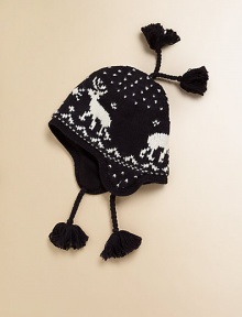 A festive reindeer design and braided tassels make this soft cotton-wool knit an essential piece for the cold winter days.Braided tassels accent the topEarflaps have braided tasselsPartial fleece liningCotton/WoolHand washImported A festive reindeer design and braided tassels make this soft cotton-wool knit an essential piece for the cold winter days.Braided tassels accent the topEarflaps have braided tasselsPartial fleece liningCotton/WoolHand washImported
