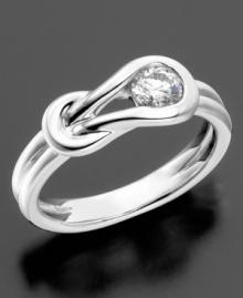 A beautiful diamond holds the knot in place, keeping it always secure in this Everlon™ solitaire ring. This gorgeous ring features round-cut diamond (1/4 ct. t.w.) set in 14k white gold. A beautiful diamond holds the knot in place, keeping it always secure in this Everlon™ solitaire ring. This gorgeous ring features round-cut diamond (1/4 ct. t.w.) set in 14k white gold.
