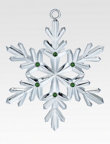 This year's silverplate snowflake is adorned with festive emerald green crystals.4 diameterPresented in satin-lined gift boxImported This year's silverplate snowflake is adorned with festive emerald green crystals.4 diameterPresented in satin-lined gift boxImported