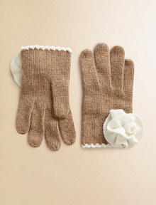 Ultra-soft gloves in a wool and cashmere blend, finished with an elegant rose embellishment and contrast trim. Polyester/nylon/wool/angora/cashmereHand washImported Ultra-soft gloves in a wool and cashmere blend, finished with an elegant rose embellishment and contrast trim. Polyester/nylon/wool/angora/cashmereHand washImported