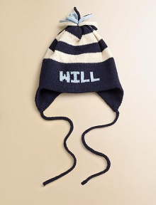 Wide stripes on a warm cotton knit comes with ear flaps for extra coverage, embroidered with your little one's name to create an extraordinary gift.Topped with a multi-colored pompom Cotton; machine wash Made in USAMeasurementsInfant: 9 length X 17 diameterToddler: 10 length X 20.5 diameterChild: 10.5 length X 22 diameterFOR PERSONALIZATION Select a quantity Wide stripes on a warm cotton knit comes with ear flaps for extra coverage, embroidered with your little one's name to create an extraordinary gift.Topped with a multi-colored pompom Cotton; machine wash Made in USAMeasurementsInfant: 9 length X 17 diameterToddler: 10 length X 20.5 diameterChild: 10.5 length X 22 diameterFOR PERSONALIZATION Select a quantity