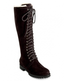 A sophisticated tall boot for the long haul of winter. Waterproof suede upper with side zip for easy entry. Fully lined in synthetic shearling. Rubber mini-lug outsole with concealed Nike AIR technology for ultimate comfort. By Cole Haan. A sophisticated tall boot for the long haul of winter. Waterproof suede upper with side zip for easy entry. Fully lined in synthetic shearling. Rubber mini-lug outsole with concealed Nike AIR technology for ultimate comfort. By Cole Haan.