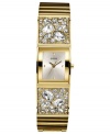 Golden glam, by GUESS. This stunning watch from GUESS flaunts a gold tone bangle bejeweled with sparkling crystals.