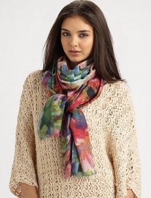 EXCLUSIVELY AT SAKS. This boldly colored design boasts a luxurious cashmere and silk blend. 55% cashmere/45% silkAbout 28 X 80Dry cleanImported EXCLUSIVELY AT SAKS. This boldly colored design boasts a luxurious cashmere and silk blend. 55% cashmere/45% silkAbout 28 X 80Dry cleanImported