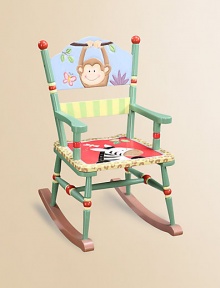 From the Sunny Safari Collection. Bright and cheerful, this little rocker is adorned with hand-painted jungle animals.19½W X 26H Constructed of MDF Imported Recommended for ages 3 and up Please note: Some assembly may be required. 