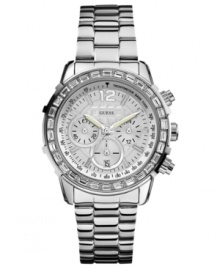 Endless dazzle, by GUESS. This chronograph watch shines with crystal accents and sleek steel.