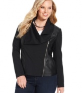 Rev up your style this season with DKNY Jeans' plus size motorcycle jacket, accented by edgy faux leather trim.