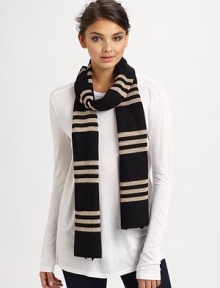 EXCLUSIVELY AT SAKS. A striped wool-blend scarf with a hint of shimmer.Polyester/nylon/wool/angoraAbout 10 X 80Imported EXCLUSIVELY AT SAKS. A striped wool-blend scarf with a hint of shimmer.Polyester/nylon/wool/angoraAbout 10 X 80Imported