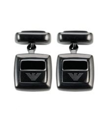 Add dimension to your favorite work shirt with shapely cuff links. Square black ceramic features the company logo on the surface. Approximate diameter: 1-1/4 inches. Add dimension to your favorite work shirt with shapely cuff links. Square black ceramic features the company logo on the surface. Approximate diameter: 1-1/4 inches.