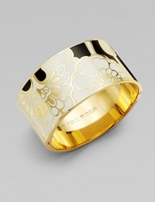 A pretty piece with a floral design accented in radiant 12k goldplating. Enamel12K goldplated brass and zincDiameter, about 2Slip-on closureImported A pretty piece with a floral design accented in radiant 12k goldplating. Enamel12K goldplated brass and zincDiameter, about 2Slip-on closureImported