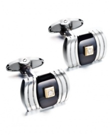 A little bit of everything. These sophisticated cuff links feature a rounded rectangular shape with a round-cut diamond center (1/2 ct. t.w.), onyx backdrop (10-3/4 ct. t.w.) and sterling silver setting with 14k gold accents. Approximate length: 3/4 inch. Approximate width: 7/16 inch. A little bit of everything. These sophisticated cuff links feature a rounded rectangular shape with a round-cut diamond center (1/2 ct. t.w.), onyx backdrop (10-3/4 ct. t.w.) and sterling silver setting with 14k gold accents. Approximate length: 3/4 inch. Approximate width: 7/16 inch.