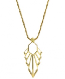 Look sharp with this necklace from Vince Camuto. Crafted from gold-tone mixed metal, the necklace features a trimmed white-enamel pendant adorned with glass crystal accents for a bit of sparkle. Approximate length: 30 inches. Approximate drop: 3 inches.