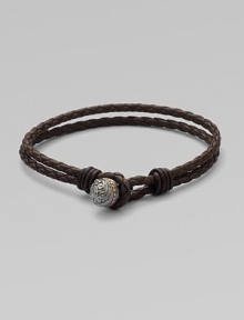 A subtle, yet striking design in woven leather with engraved black rhodium and rose gold bead detail.LeatherSterling silverToggle claspAbout 3½ diam.Imported A subtle, yet striking design in woven leather with engraved black rhodium and rose gold bead detail.LeatherSterling silverToggle claspAbout 3½ diam.Imported