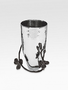 A stunning vase inspired in the forms and textures of nature, crafted with an artisan's eye from hammered stainless steel and blackened nickel-plated metal by one of America's premier metalwork artists. From the Black Orchid Collection6¾ highHand washImported A stunning vase inspired in the forms and textures of nature, crafted with an artisan's eye from hammered stainless steel and blackened nickel-plated metal by one of America's premier metalwork artists. From the Black Orchid Collection6¾ highHand washImported
