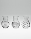 Tiny trio with a big presence, perfect for holding single blooms or small clusters of wild flowers. Mouthblown glass 3½ high Handmade Imported