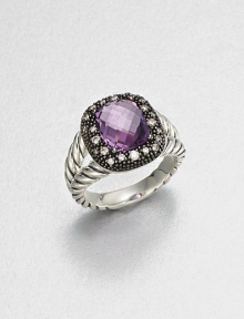 From the Moonlight Ice Collection. A faceted amethyst stone is embellished by dazzling diamonds set in blackened sterling silver on a cabled sterling silver shank. AmethystDiamonds, .21 tcwBlackened sterling silverSterling silverWidth, about .39Imported