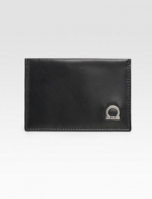 A slim-line design that fits smoothly into an inner blazer pocket in superior calfskin leather with signature gancio detail. Three credit card slots 4½ X 3H Made in Italy A slim-line design that fits smoothly into an inner blazer pocket in superior calfskin leather with signature gancio detail. Three credit card slots 4½ X 3H Made in Italy