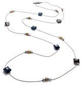 Long on style and charm, this illusion necklace from c.A.K.e. by Ali Khan displays square beads and glass cubes in playful color. Crafted in hematite tone mixed metal. Approximate length: 60 inches.