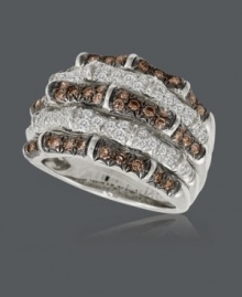 Frost your fingers with this sumptuous ring by Le Vian. Thick 14k white gold band features rows of sparkling, round-cut white diamonds (3/8 ct. t.w.) and chocolate diamonds (3/4 ct. t.w.). Size 7. Frost your fingers with this sumptuous ring by Le Vian. Thick 14k white gold band features rows of sparkling, round-cut white diamonds (3/8 ct. t.w.) and chocolate diamonds (3/4 ct. t.w.). Size 7.