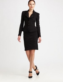 This modern, ladylike design features a button-down lapel that can be work opened or closed.Stand collarFoldover lapels with button closuresButton frontAbout 22 from shoulder to hem42% wool/42% acrylic/18% polyamideDry cleanMade in Italy of imported fabricModel shown is 5'10½ (177cm) wearing US size 4. 