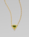 An elegant peridot design accented with three dazzling diamonds set in radiant 18k gold on a link chain. PeridotDiamonds, .09 tcw18k goldLength, about 18Pendant size, about 1¼Lobster claw closureMade in Italy