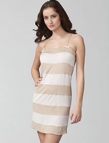 Sail away to dreamland in a sailor-striped knit with a pretty ribbon-trimmed straps. Elastic bodice Rayon/silk; machine wash Imported Sail away to dreamland in a sailor-striped knit with a pretty ribbon-trimmed straps. Elastic bodice Rayon/silk; machine wash Imported