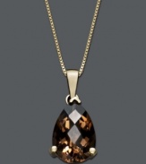 Elegance in simplicity. This sweet drop pendant features teardrop-shaped smokey quartz (2-9/10 ct. t.w.) set in 14k gold. Approximate length: 18 inches. Approximate drop: 3/4 inch.
