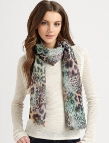 A warm but lightweight wool style with a wild and chic print. WoolAbout 26 X 72Dry cleanImported A warm but lightweight wool style with a wild and chic print. WoolAbout 26 X 72Dry cleanImported