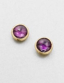 From the Jaipur Collection. Faceted amethyst stones set in beautifully hand-crafted 18k gold. Amethyst18k goldSize, about .37Post backMade in Italy