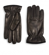 THE LOOKButtery leather with cinched detail at cuffsTHE MATERIALLeatherLinedCARE & ORIGINDry cleanImported