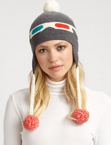 A new twist on this merino wool, cold weather essential with speckled pom-poms, twisted ties and printed 3D glasses.Merino WoolAbout 5L X 4WHand washImported