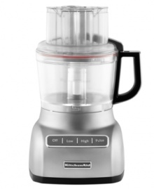 Throw an adjustable slicing blade and variable speeds into the mix and you get precision results made your way. From perfect slices to consistent shreds, this food processor takes whole foods of all shapes-tomatoes, potatoes, cucumbers and more-into its ultra wide feed tube and commands versatility in the workspace with a 4-cup mini bowl and 9-cup work bowl. 1-year warranty. Model KFP0922.