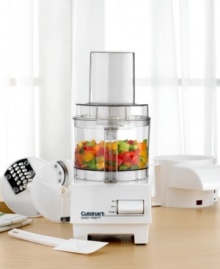 This 3-cup food processor is small enough not to intrude on countertop space and packs a powerful punch! Shred, slice and even knead dough via the stainless-steel chopping blade and slicing and shredding discs. An ejector disc directs ingredients through a chute attachment, which allows for continuous slicing and shredding. Includes spatula and instruction and recipe book. Five-year motor warranty. Limited three-year warranty on entire unit. Model DFP3. This 3-cup food processor is small enough not to intrude on countertop space and packs a powerful punch! Shred, slice and even knead dough via the stainless-steel chopping blade and slicing and shredding discs. An ejector disc directs ingredients through a chute attachment, which allows for continuous slicing and shredding. Includes spatula and instruction and recipe book. Five-year motor warranty. Limited three-year warranty on entire unit. Model DFP3.