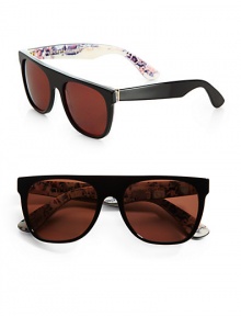 Sleek, modern frames with printed interior. Available in black frames with dark brown lenses.Acetate100% UV ProtectionMade in Italy Sleek, modern frames with printed interior. Available in black frames with dark brown lenses.Acetate100% UV ProtectionMade in Italy